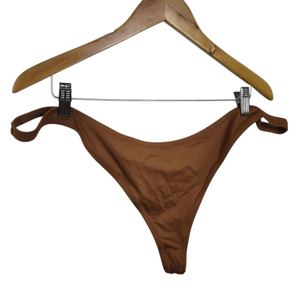 Skims Swim Thong Bikini Bottom Womens 4XL Almond Brown High Cut Stretch New Swim